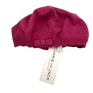 NWT Janie and Jack Fuchsia Burgundy Baby Girl Soft Cotton Knit Beret with Bow
